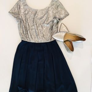 Luttons / Forever 21 Gray sparkle and navy dress.